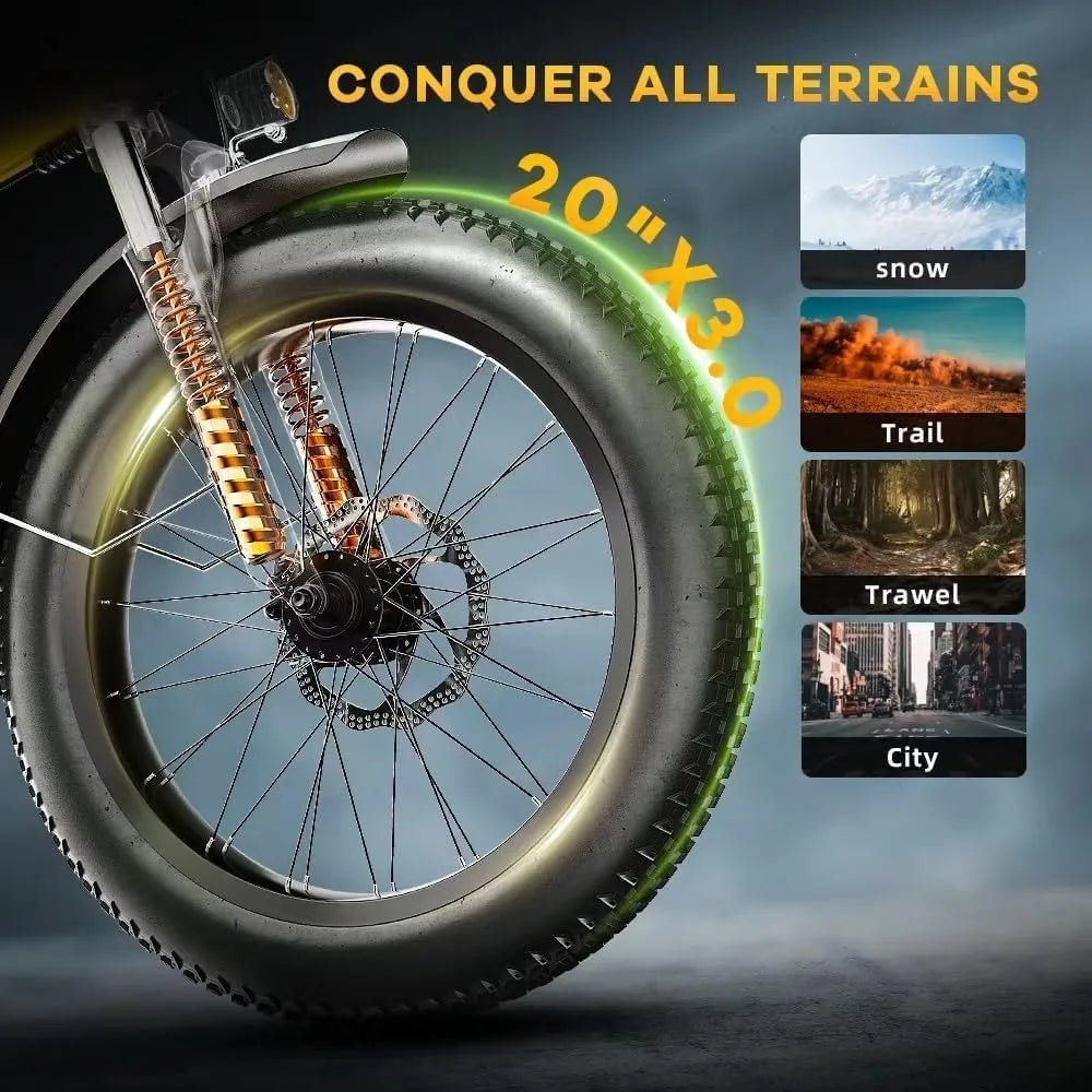 1000W Folding Electric Bike, 48V 20AH Large Removable Battery E Bike, 30+MPH, 80 Miles Max Range, 20" Fat Tire Ebikes for Adults