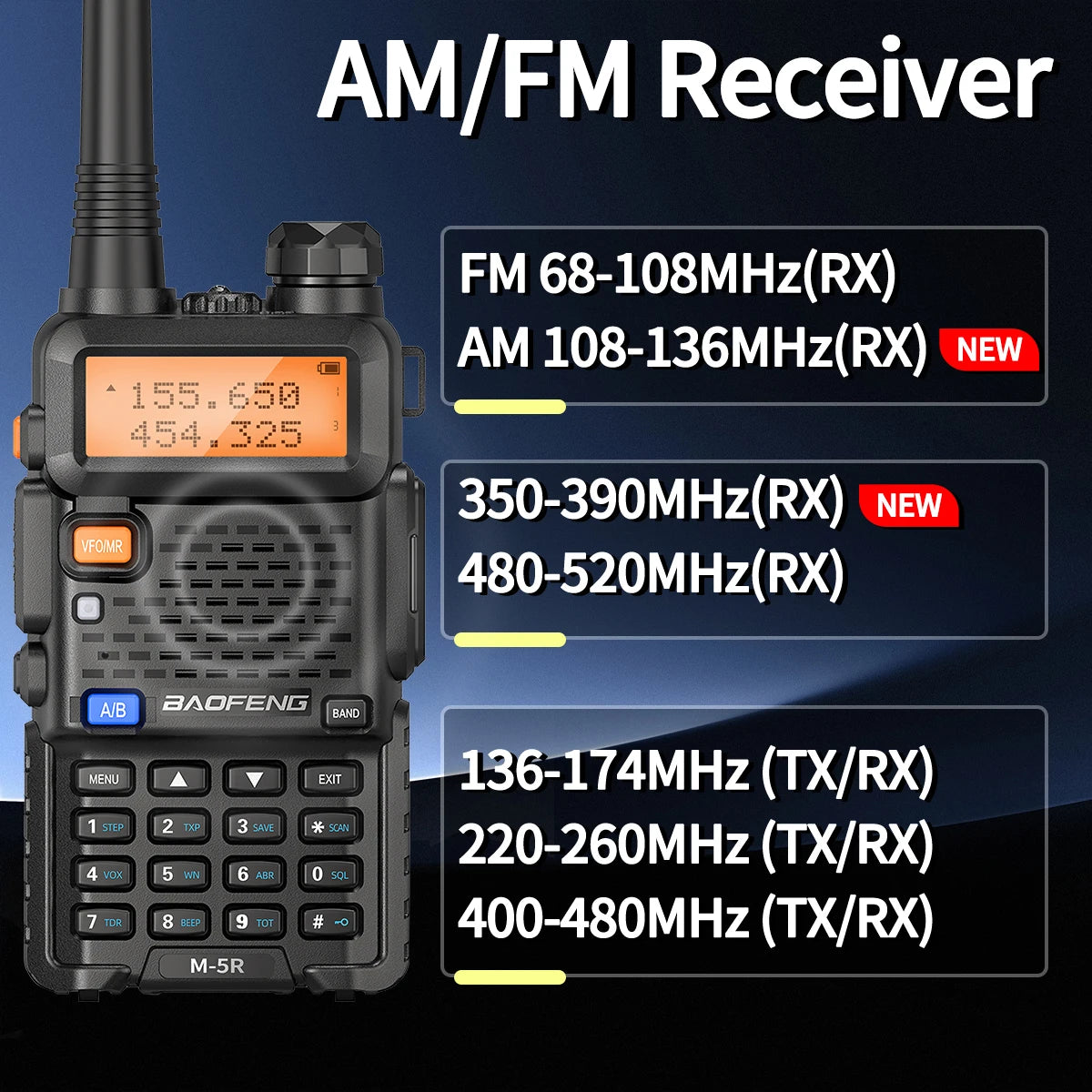 1/2PCS Baofeng M-5R 8W Walkie Talkie Multi Band Type-C Wireless Copy Frequency AM Long Range For UV-5R Two Way Ham Radio