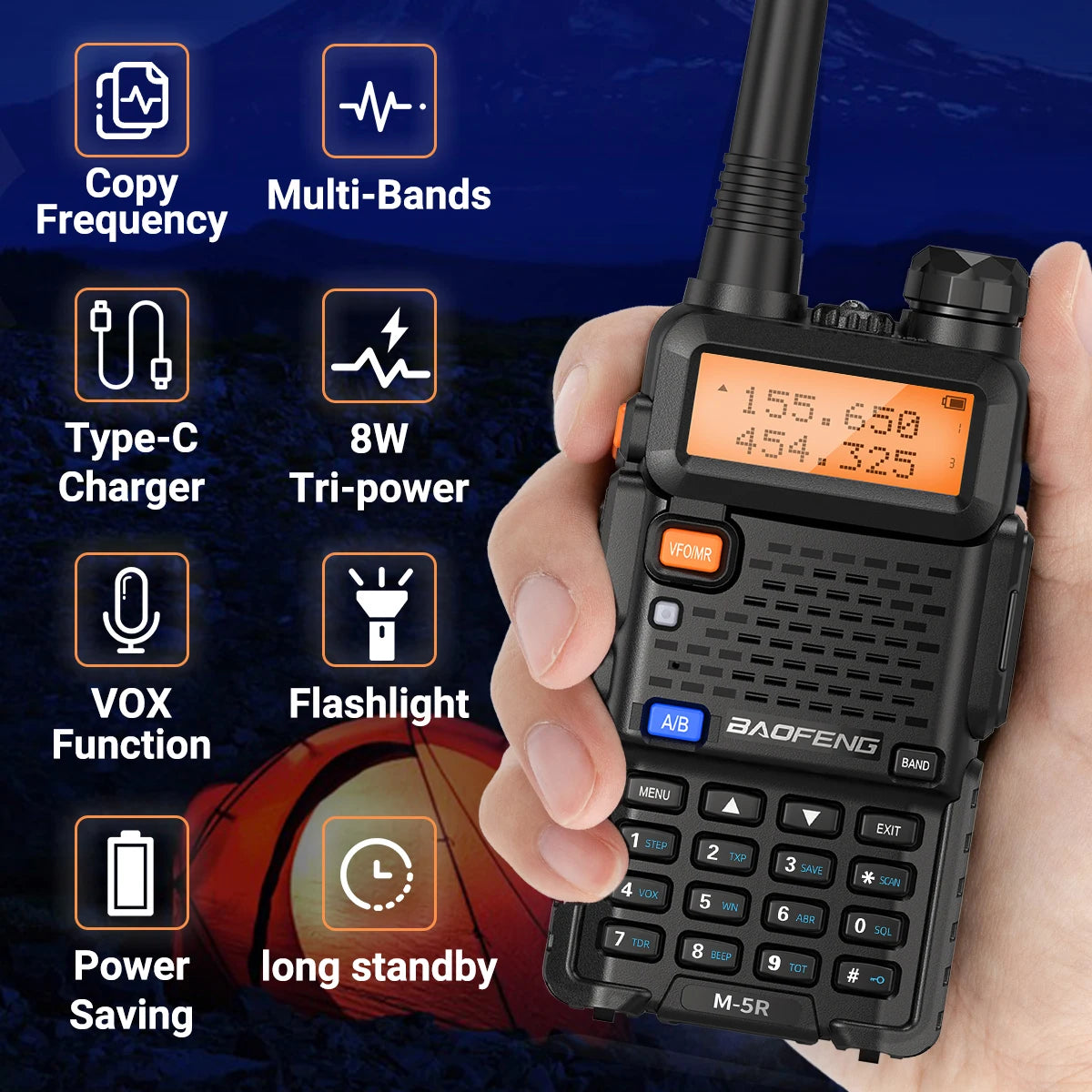 1/2PCS Baofeng M-5R 8W Walkie Talkie Multi Band Type-C Wireless Copy Frequency AM Long Range For UV-5R Two Way Ham Radio