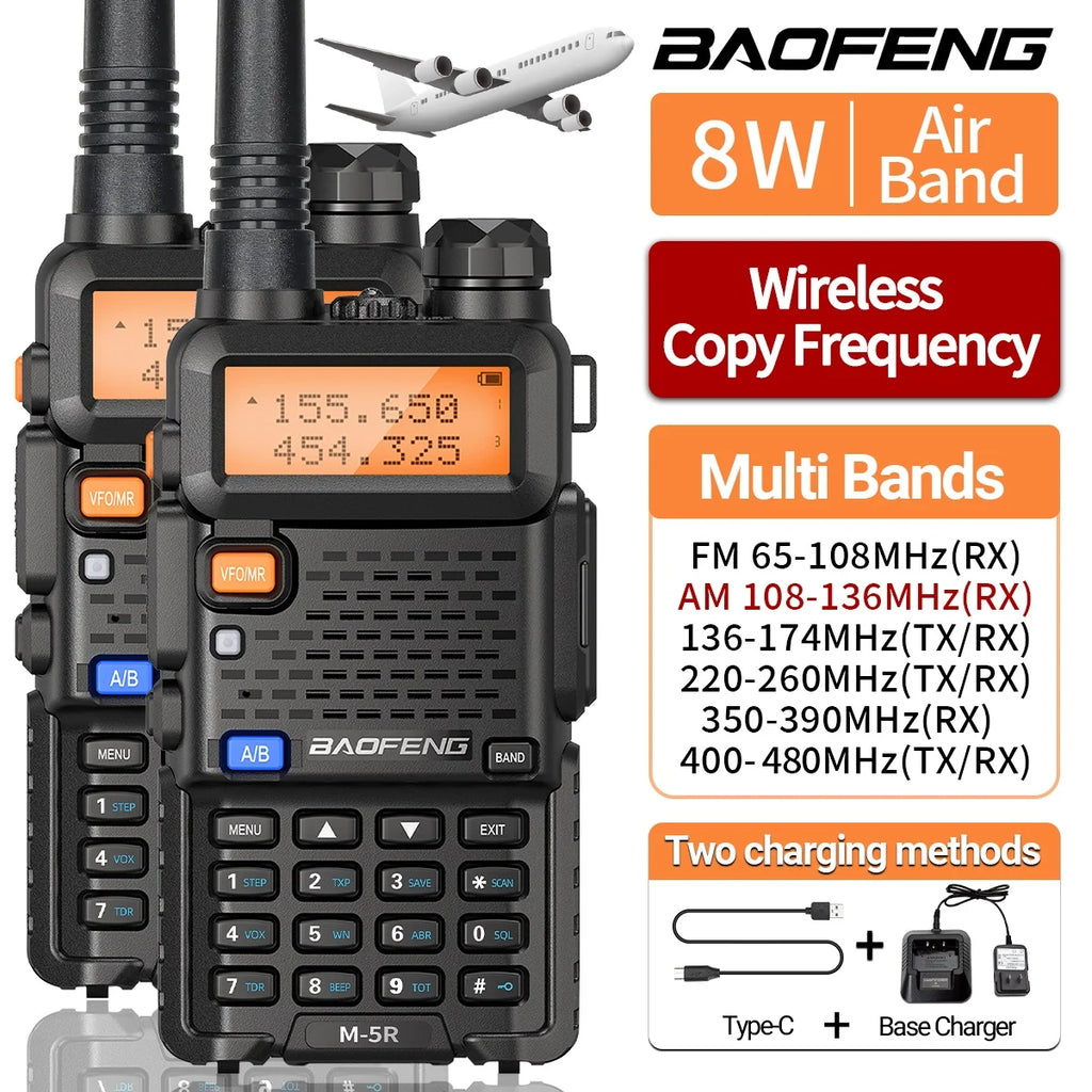 1/2PCS Baofeng M-5R 8W Walkie Talkie Multi Band Type-C Wireless Copy Frequency AM Long Range For UV-5R Two Way Ham Radio