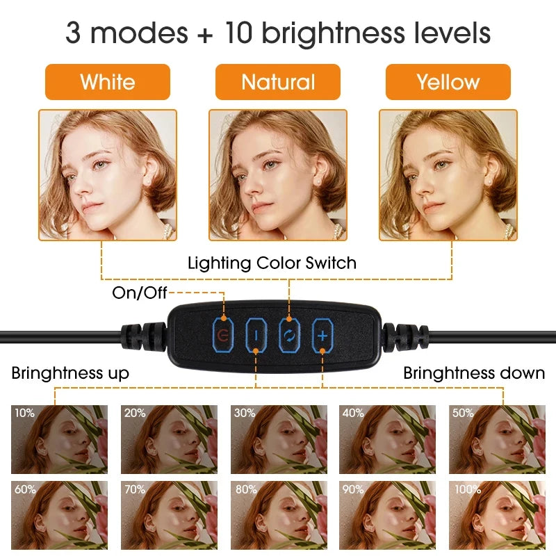 10 inch LED Selfie Ring Light Dimmable Photography Fill Lamp with Mini tripod for Mobile Phone Live Video Photo Studio Ringlight