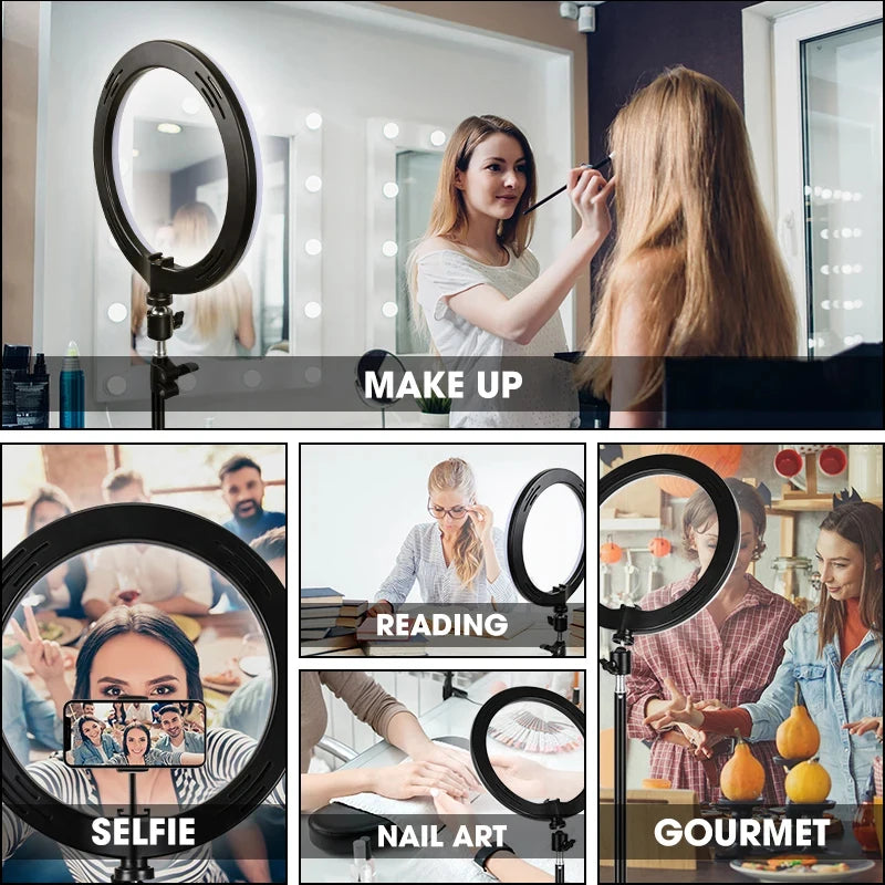 10 inch LED Selfie Ring Light Dimmable Photography Fill Lamp with Mini tripod for Mobile Phone Live Video Photo Studio Ringlight