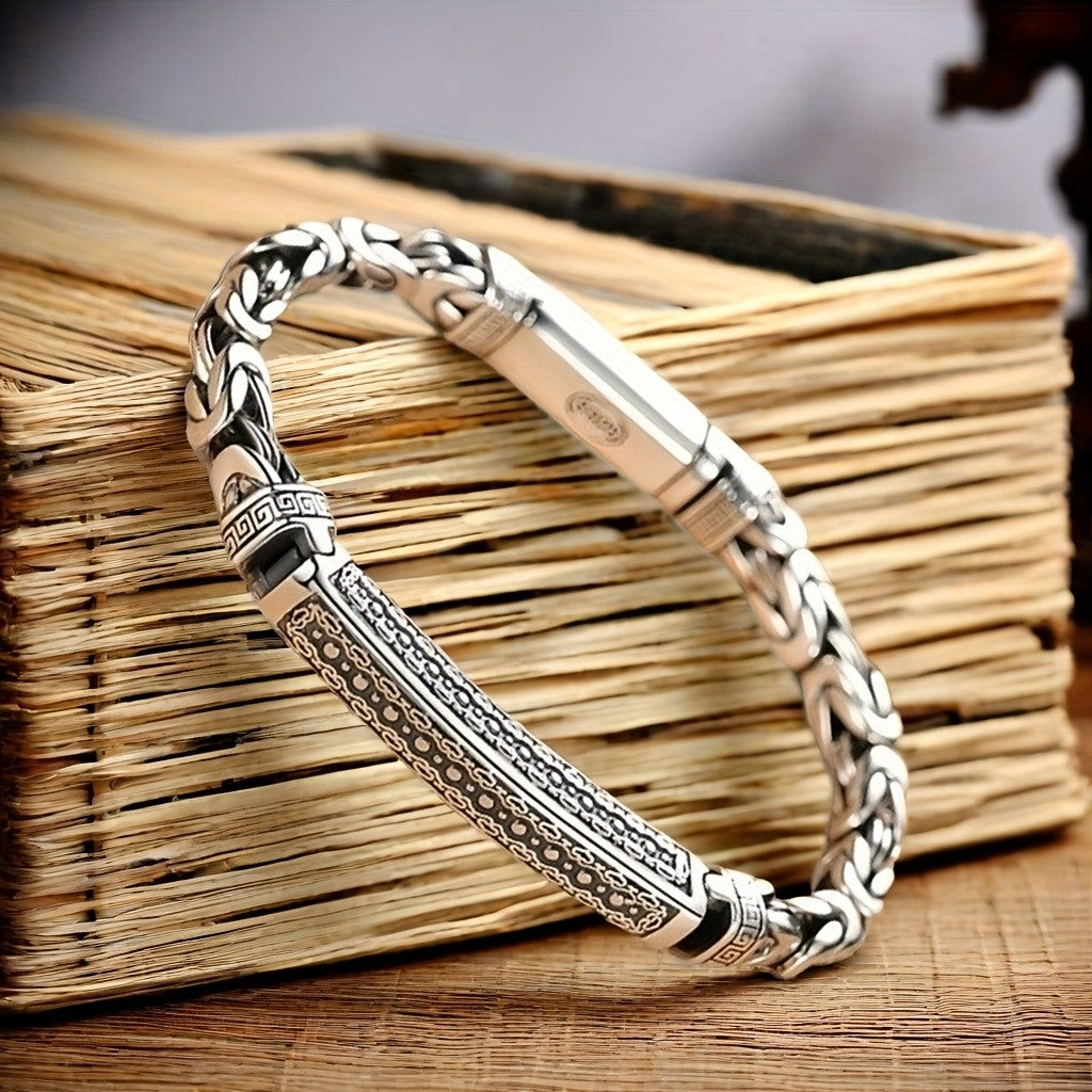 100% Solid 925 Sterling Silver Metal Bracelet for Women Vintage Handmade Simple