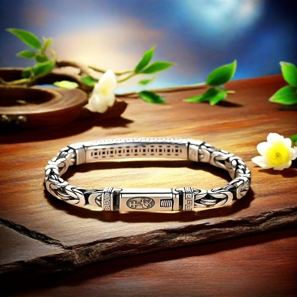 100% Solid 925 Sterling Silver Metal Bracelet for Women Vintage Handmade Simple