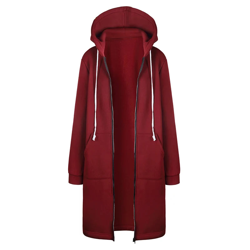 2025 Women's Autumn Winter ThickenHoodies Parkas Loose Hooded Jackets Zipper Pocket Maxi Size Sweatshirt Sports Dresses Outwear