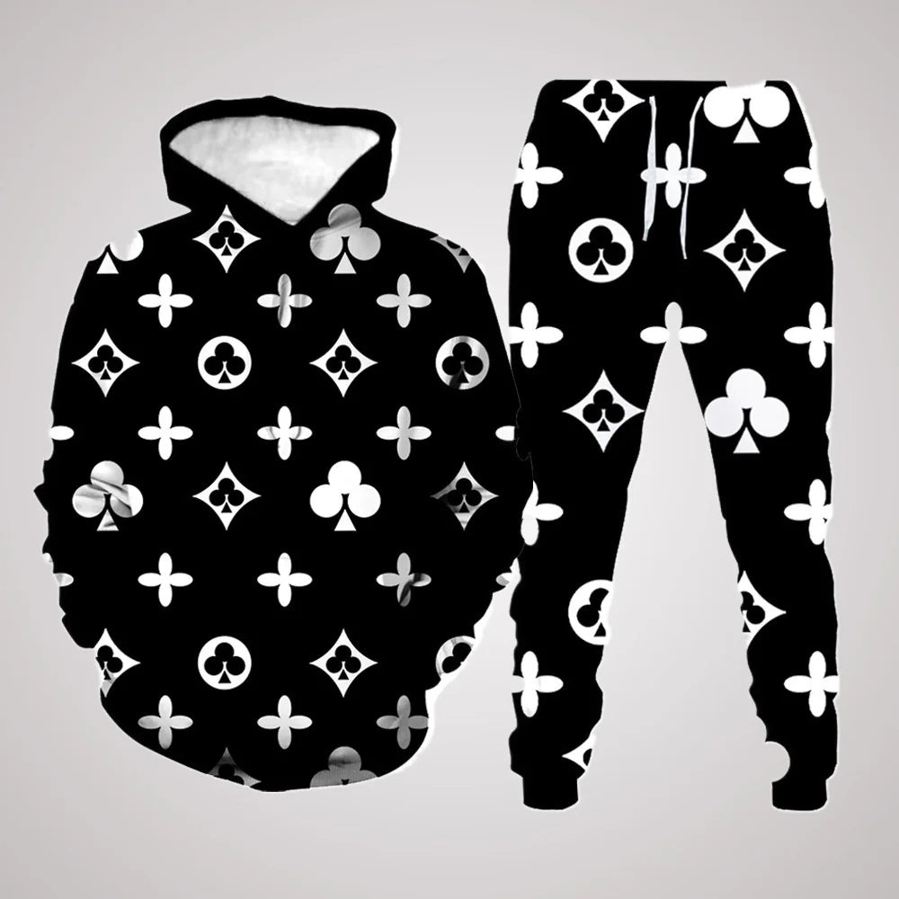 25/26 Hoodie Set Fashionable Light Luxury 3D Printed Autumn/Winter Adult Men's and Women's Same Top Long Pants Bathroom Pants