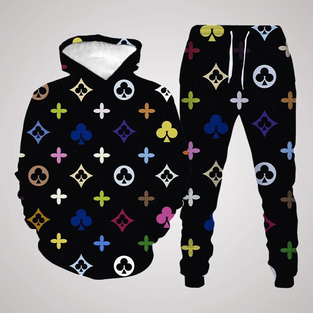 25/26 Hoodie Set Fashionable Light Luxury 3D Printed Autumn/Winter Adult Men's and Women's Same Top Long Pants Bathroom Pants