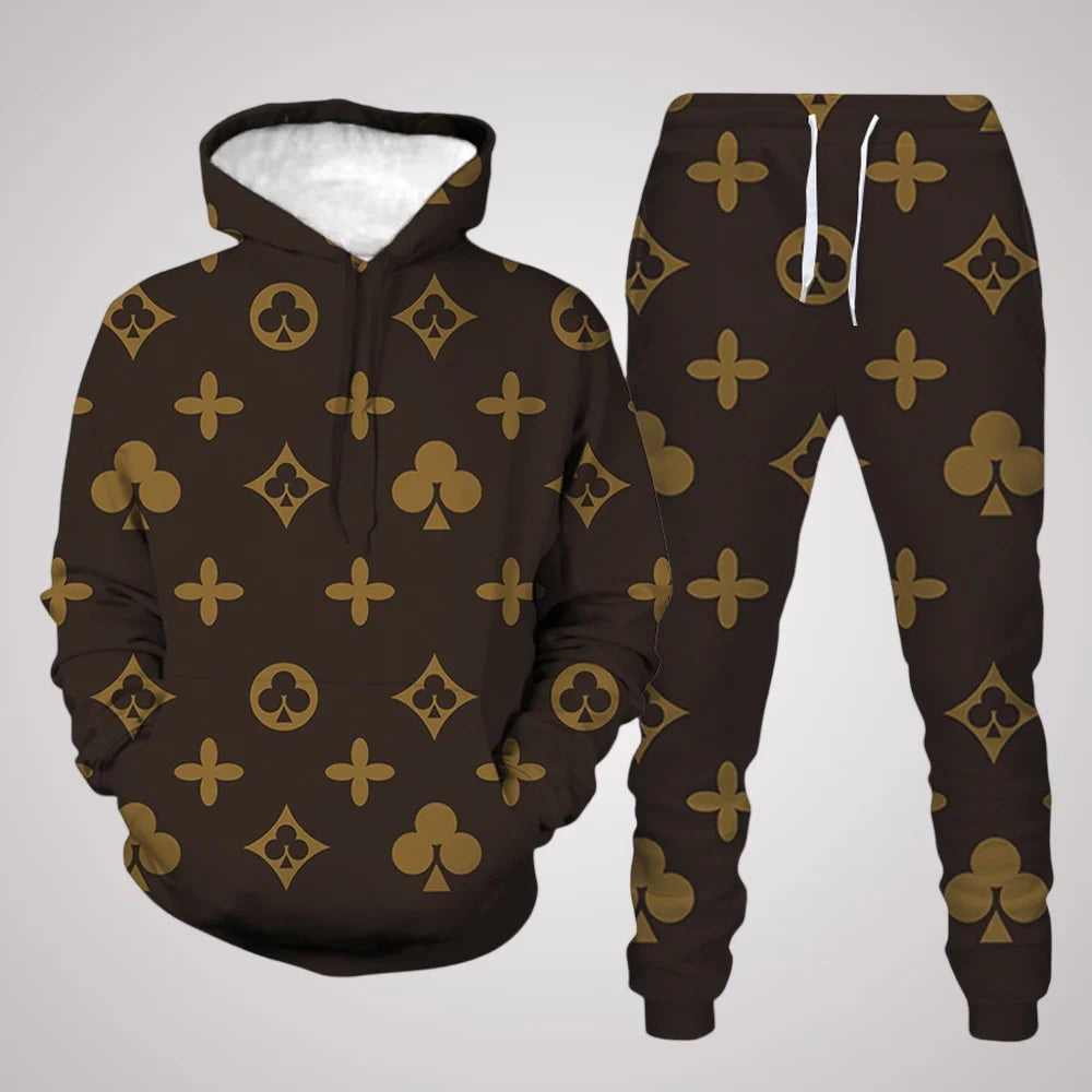 25/26 Hoodie Set Fashionable Light Luxury 3D Printed Autumn/Winter Adult Men's and Women's Same Top Long Pants Bathroom Pants