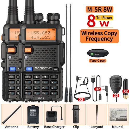 1/2PCS Baofeng M-5R 8W Walkie Talkie Multi Band Type-C Wireless Copy Frequency AM Long Range For UV-5R Two Way Ham Radio
