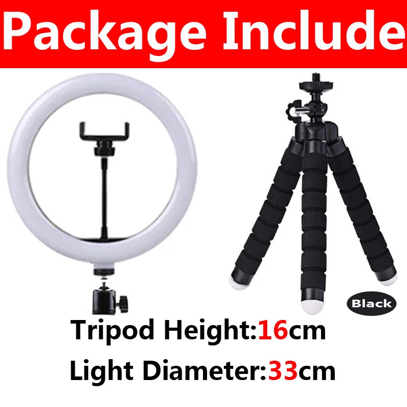 10 inch LED Selfie Ring Light Dimmable Photography Fill Lamp with Mini tripod for Mobile Phone Live Video Photo Studio Ringlight