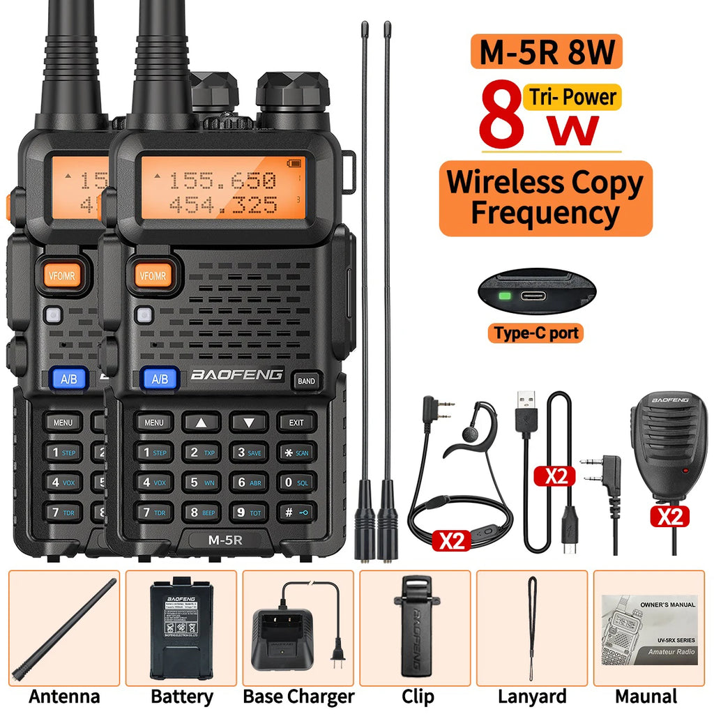 1/2PCS Baofeng M-5R 8W Walkie Talkie Multi Band Type-C Wireless Copy Frequency AM Long Range For UV-5R Two Way Ham Radio
