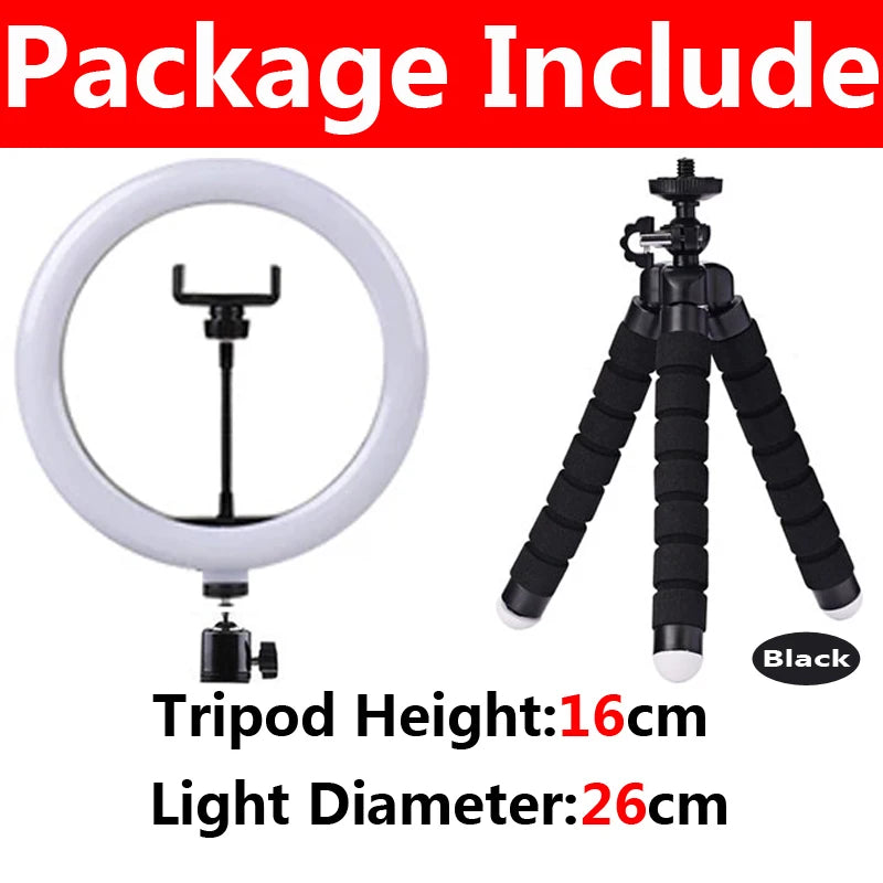 10 inch LED Selfie Ring Light Dimmable Photography Fill Lamp with Mini tripod for Mobile Phone Live Video Photo Studio Ringlight
