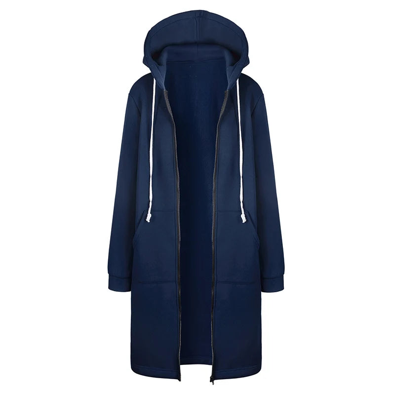 2025 Women's Autumn Winter ThickenHoodies Parkas Loose Hooded Jackets Zipper Pocket Maxi Size Sweatshirt Sports Dresses Outwear