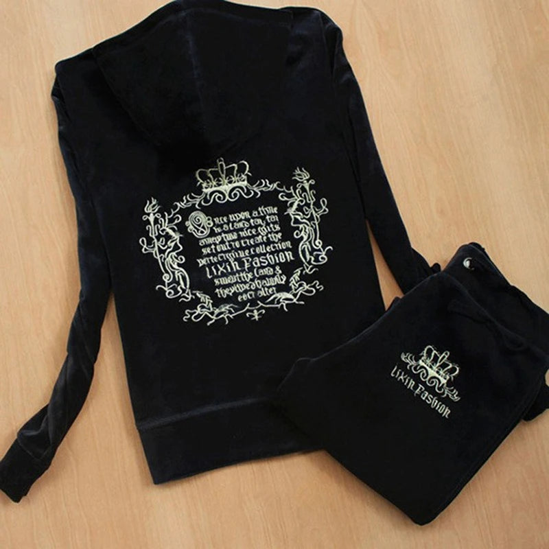 2025 Y2K Velvet Tracksuit for Women Autumn Winter Women's Long Sleeved Hooded Sweatshirt and Pants Set Juicy Suit Two Piece Set