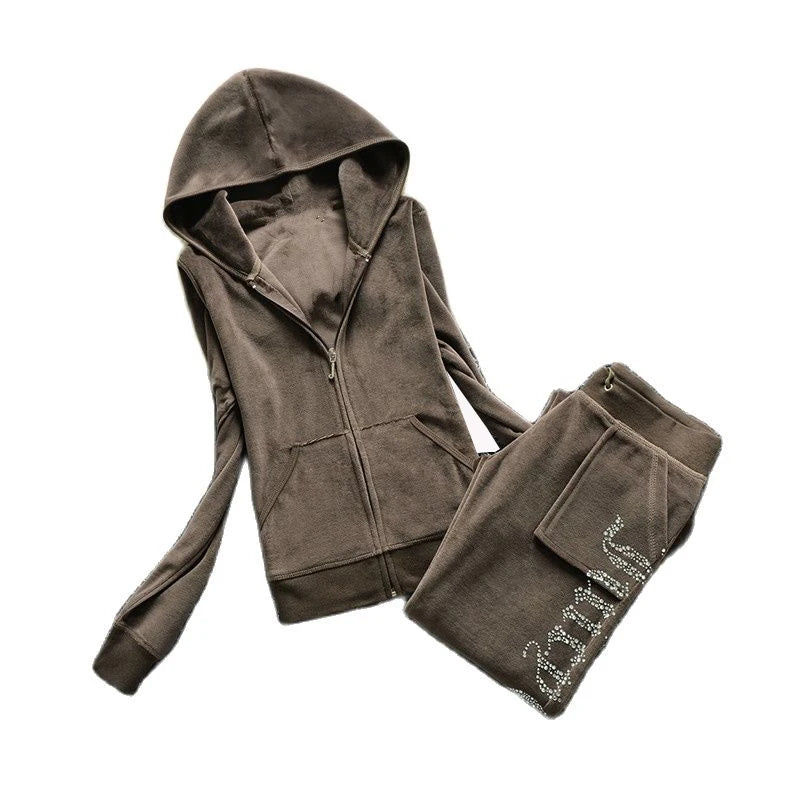 2025 Y2K Velvet Tracksuit for Women Autumn Winter Women's Long Sleeved Hooded Sweatshirt and Pants Set Juicy Suit Two Piece Set