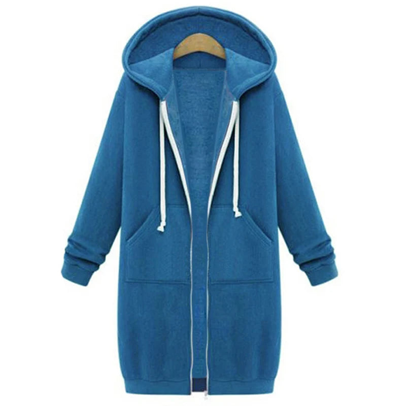 2025 Women's Autumn Winter ThickenHoodies Parkas Loose Hooded Jackets Zipper Pocket Maxi Size Sweatshirt Sports Dresses Outwear