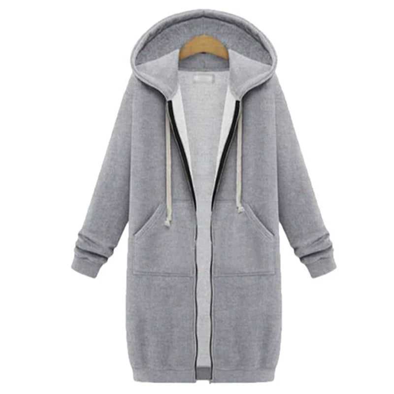 2025 Women's Autumn Winter ThickenHoodies Parkas Loose Hooded Jackets Zipper Pocket Maxi Size Sweatshirt Sports Dresses Outwear