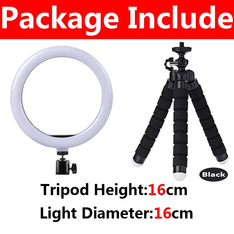 10 inch LED Selfie Ring Light Dimmable Photography Fill Lamp with Mini tripod for Mobile Phone Live Video Photo Studio Ringlight