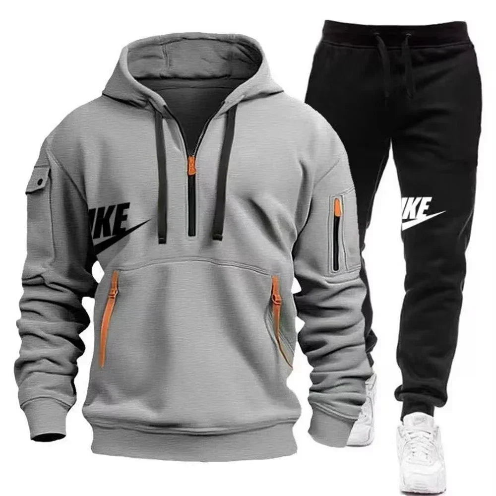 2025 New Men's Autumn-Winter Zippered Hooded Jacket + Pants Set - Casual Sportswear Warmth Set - Outdoor - Fashion - Comfortable