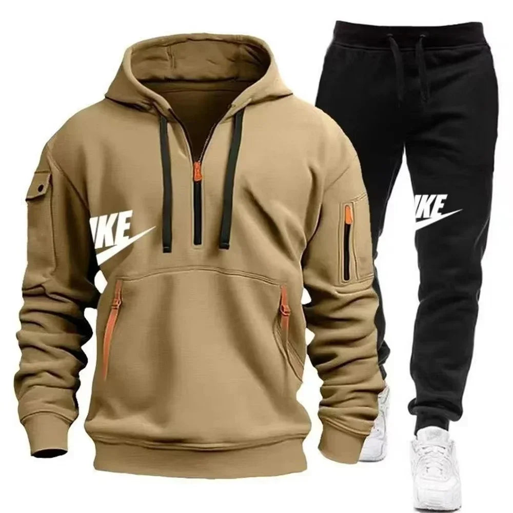 2025 New Men's Autumn-Winter Zippered Hooded Jacket + Pants Set - Casual Sportswear Warmth Set - Outdoor - Fashion - Comfortable