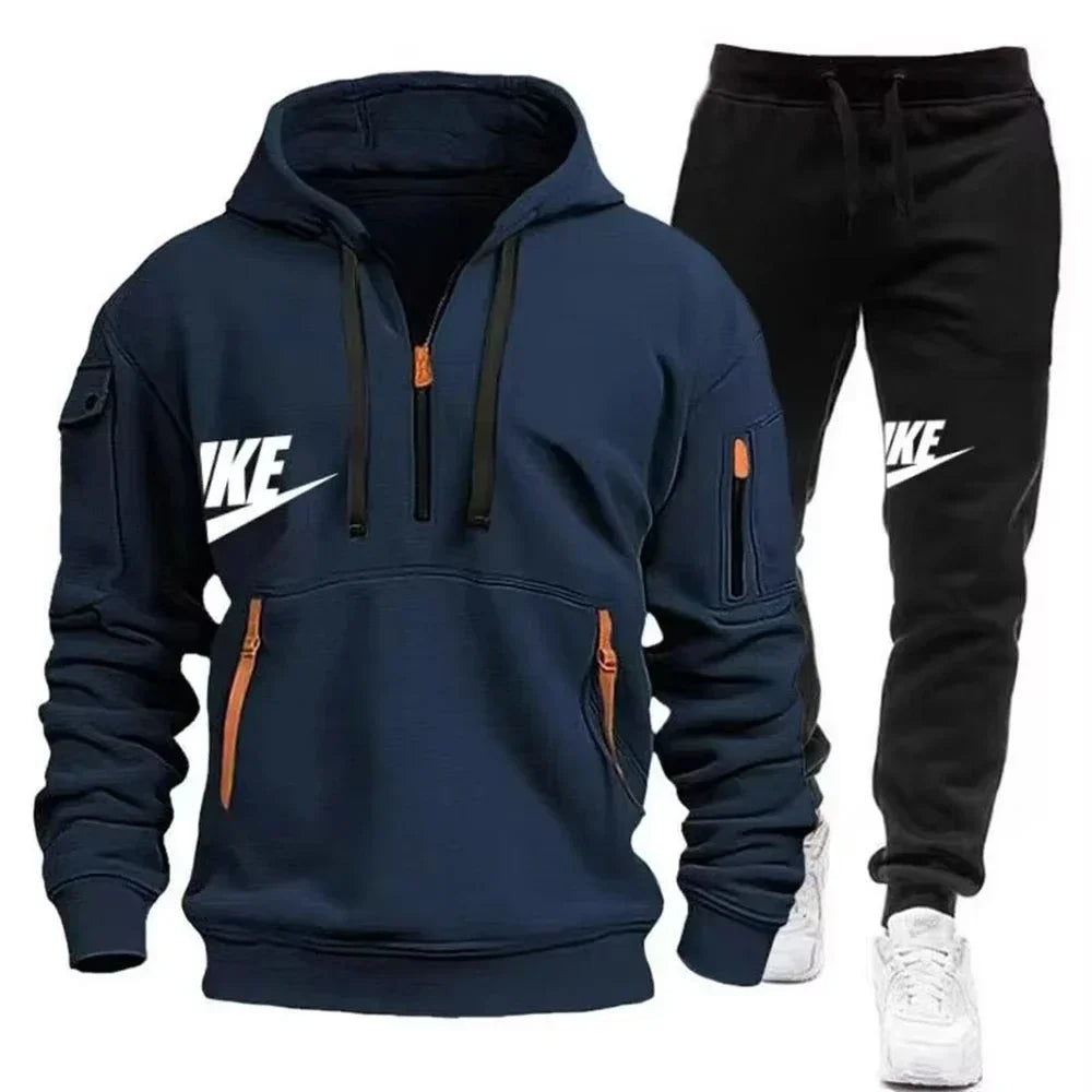 2025 New Men's Autumn-Winter Zippered Hooded Jacket + Pants Set - Casual Sportswear Warmth Set - Outdoor - Fashion - Comfortable