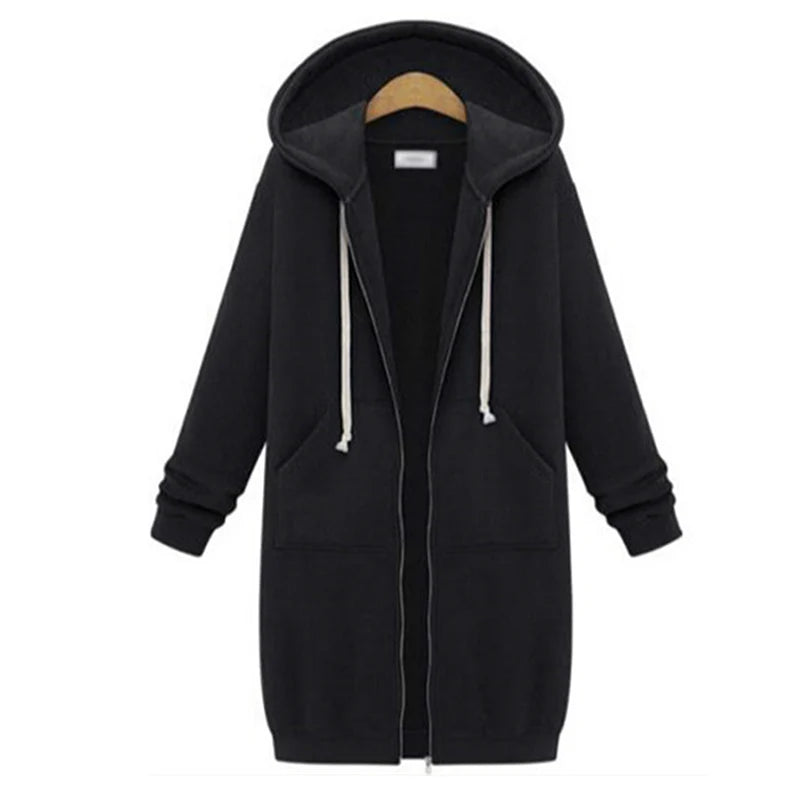 2025 Women's Autumn Winter ThickenHoodies Parkas Loose Hooded Jackets Zipper Pocket Maxi Size Sweatshirt Sports Dresses Outwear