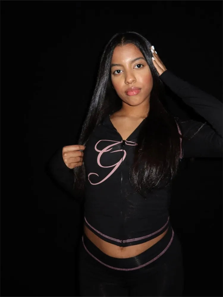 2025 Spring Fashion New Casual Women's Sets Long Sleeve Zipper Hoodie Tops and Pants Streetwear White Two 2 Piece Set Outfits