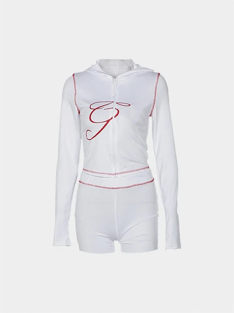 2025 Spring Fashion New Casual Women's Sets Long Sleeve Zipper Hoodie Tops and Pants Streetwear White Two 2 Piece Set Outfits